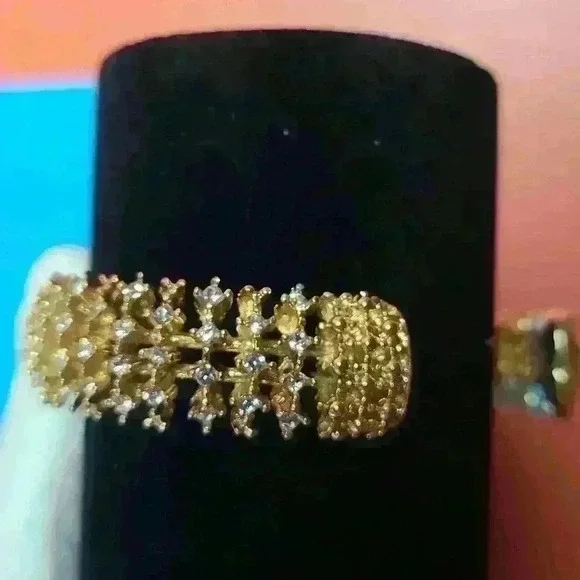 Gold-toned rhinestones cuff bracelet in like new condition - Picture 9 of 12